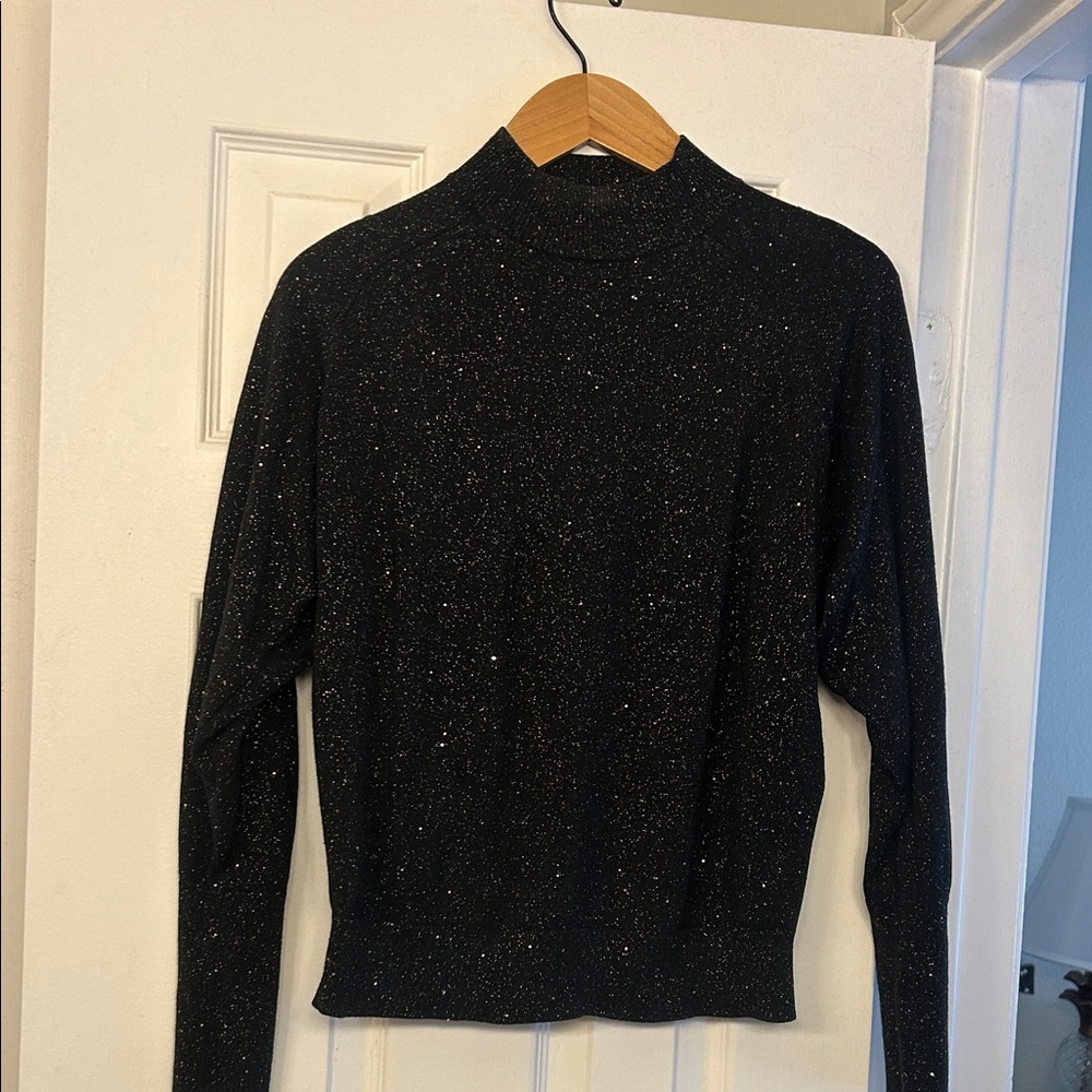 Lafayette 148 New York Black Sparkle Turtleneck Sweater